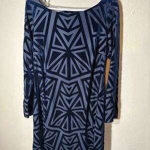 Vince Camuto Navy and Black Geometric Long Sleeve Dress